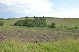 A plowed field in the hills photo