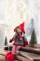 Christmas tree on bohek wooden, bokeh background. photo