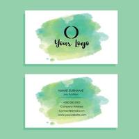 White business card with watercolor design in green tones vector