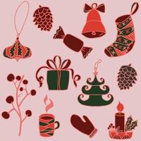 new year and Christmas set of vector doodle isolated elements.