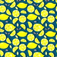 vector de patrones sin fisuras limones y limones en rodajas sobre un fondo. patrón de limón de verano para fondo, tela, papel, textil, invitaciones, páginas web.