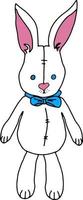 vector white rabbits doll toys with bows and eyes with buttons Background for nursery, children's things, fabrics, prints.