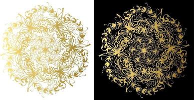 golden wreaths of branches with leaves on a black and white background. Vector isolated contour decorative wavy wreath for frame wedding invitations and greeting cards