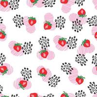 strawberry berry vector seamless pattern with dots and abstract spots on background