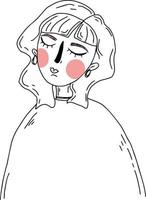 young girl with a blush on her cheeks with a short haircut in earrings with a choker vector line art outline isolated sketch