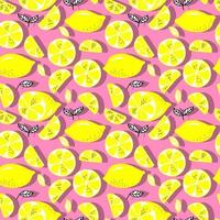 vector seamless pattern lemons and sliced lemons on a background. Summer lemon pattern for background, fabric, paper, textile, invitations, web pages.
