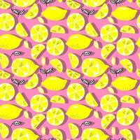 vector de patrones sin fisuras limones y limones en rodajas sobre un fondo. patrón de limón de verano para fondo, tela, papel, textil, invitaciones, páginas web.