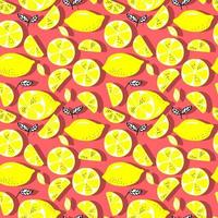 vector de patrones sin fisuras limones y limones en rodajas sobre un fondo. patrón de limón de verano para fondo, tela, papel, textil, invitaciones, páginas web.