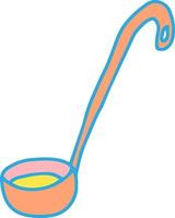 Cucharón de cocina de vector para batir los alimentos para cocinar. Utensilios de cocina de colores rosa azul amarillo