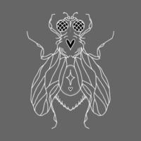 fly silhouette with hearts, eyes, wings, paws, dots and a star. Vector isolated hand drawing insect