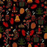 Christmas and New Year doodles vector seamless pattern. Winter background for packaging, congratulations and invitations