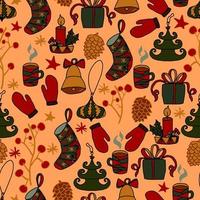 Christmas and New Year doodles vector seamless pattern. Winter background for packaging, congratulations and invitations