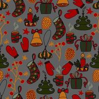 Christmas and New Year doodles vector seamless pattern. Winter background for packaging, congratulations and invitations