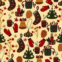 Navidad y año nuevo garabatos vector de patrones sin fisuras. Fondo de invierno para embalaje, felicitaciones e invitaciones.