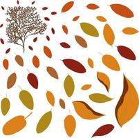 fall vector pattern the wind blows on the tree and carries yellowed leaves. Autumn pattern of fallen yellow orange and red foliage