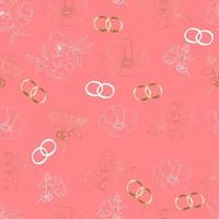 wedding floristic vector seamless pattern with flowers and rings. For wrapping paper, invitations and greetings