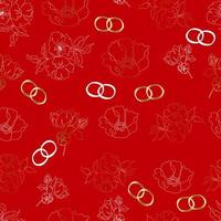 wedding floristic vector seamless pattern with flowers and rings. For wrapping paper, invitations and greetings
