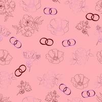 wedding floristic vector seamless pattern with flowers and rings. For wrapping paper, invitations and greetings