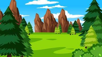 Forest scene with various forest trees and cliff background vector