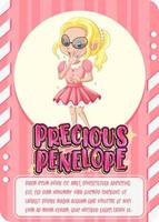 Character game card template with word Precious Penelope vector