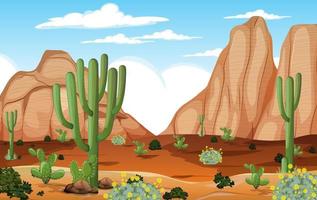paisaje de bosque desértico en la escena diurna con muchos cactus vector