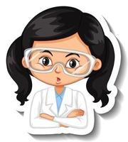 Portrait of a girl in science gown cartoon character sticker vector