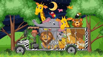 Zoo concept with wild animals in the cage car vector