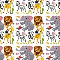 Seamless pattern with cute wild animals cartoon character on white background vector