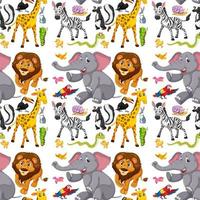 Seamless pattern with cute wild animals cartoon character on white background vector