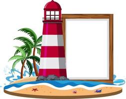 Blank banner template on the island with lighthouse isolated vector