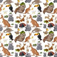 Seamless pattern with cute wild animals on white background vector