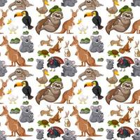 Seamless pattern with cute wild animals on white background vector