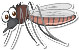 Sticker design with a mosquito cartoon character isolated vector