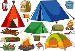 Set of camping items isolated vector