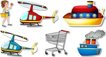 Random stickers with transportable vehicle objects vector