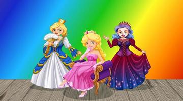 Princess cartoon character on rainbow gradient background vector