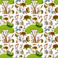 Seamless pattern with cute wild animals on white background vector