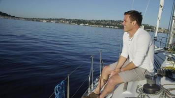 Young couple on sailboat together. Shot on RED EPIC for high quality 4K, UHD, Ultra HD resolution. video