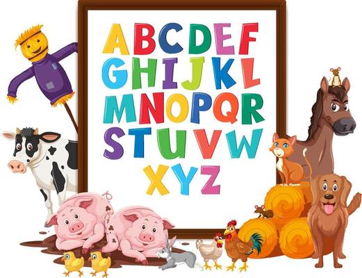 A-Z Alphabet board with farm animals