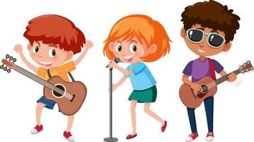 Set of different kids playing musical instruments vector