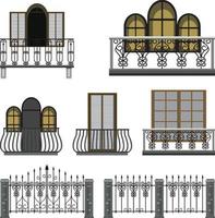 Set of gothic balconies and gates vector