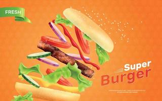 composición publicitaria realista de hamburguesas vector