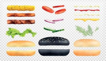 conjunto de iconos de constructor de hamburguesas vector