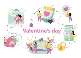 Valentines Day Flat Flowchart vector