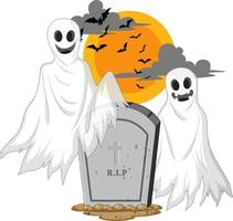 Halloween Ghosts with Headstone on white background vector