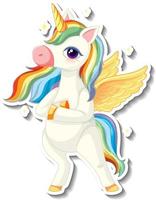 Cute unicorn stickers with a rainbow pegasus cartoon character vector