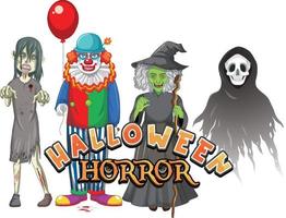 Halloween Horror text design with Halloween ghost characters vector