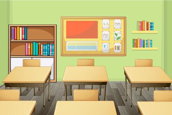 Classroom interior design with furniture and decoration