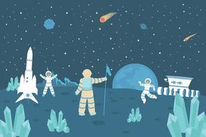 Astronaut On Moon Flat Background vector