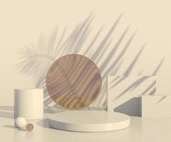 Minimal scene with geometrical forms, podiums in cream background with shadows. Scene to show cosmetic product, Showcase, shopfront, display case. 3d photo